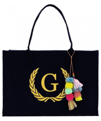 Premium Quality Personalized Gift Monogram Initial 100% Cotton Chic Tote Bag for Women - Black G $16.17 Totes