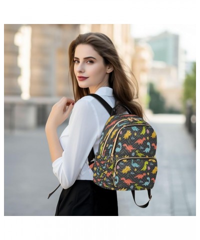 Colorful Dinosaur Animal Leaf Women Backpack Purse Ladies Fashion Shoulder Bag Daypack Travel Bag 10L Small $18.54 Backpacks