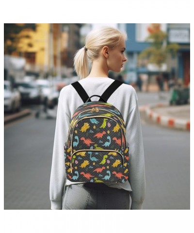 Colorful Dinosaur Animal Leaf Women Backpack Purse Ladies Fashion Shoulder Bag Daypack Travel Bag 10L Small $18.54 Backpacks