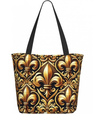 Women Shoulder Bag Luxury-Royal-Fleur-De-Lis Foldable Tote Bag With Zipper Closure Casual Shopping Purse Daily Bag $15.09 Totes