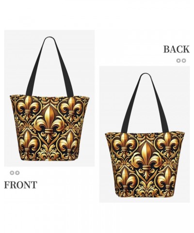 Women Shoulder Bag Luxury-Royal-Fleur-De-Lis Foldable Tote Bag With Zipper Closure Casual Shopping Purse Daily Bag $15.09 Totes