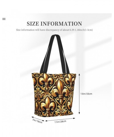 Women Shoulder Bag Luxury-Royal-Fleur-De-Lis Foldable Tote Bag With Zipper Closure Casual Shopping Purse Daily Bag $15.09 Totes