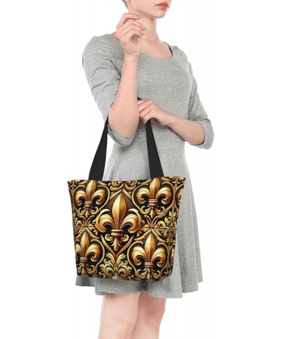 Women Shoulder Bag Luxury-Royal-Fleur-De-Lis Foldable Tote Bag With Zipper Closure Casual Shopping Purse Daily Bag $15.09 Totes