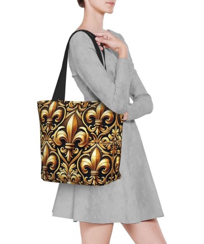 Women Shoulder Bag Luxury-Royal-Fleur-De-Lis Foldable Tote Bag With Zipper Closure Casual Shopping Purse Daily Bag $15.09 Totes