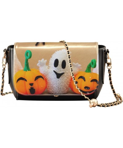 Pumpkins Spiders Ghosts Stylish Leather Clamshell Crossbody Handbag with Detachable Adjustable Shoulder Strap $19.20 Crossbod...