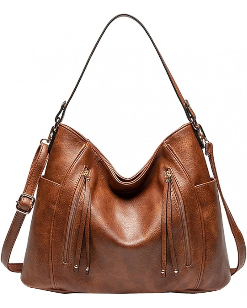 Purses and Handbags for Women Large Satchels Shoulder Bags Soft PU Leather Tote Bag Brown $16.79 Totes