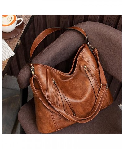 Purses and Handbags for Women Large Satchels Shoulder Bags Soft PU Leather Tote Bag Brown $16.79 Totes