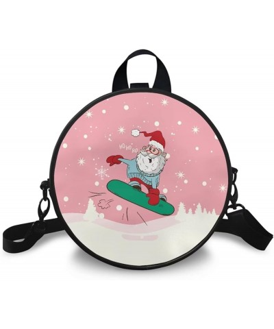 Women Girls PU Leather Crossbody Bag,Softy Round Shoulder Handbag Messenger Purse with Zipper Cute Santa Claus $9.03 Backpacks