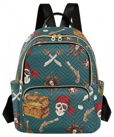 Colored Pirates Skull Saber Quilted Backpack for Women Shoulder Bag Purse Travel Bags for Nurse Daily Work S Small $17.35 Bac...