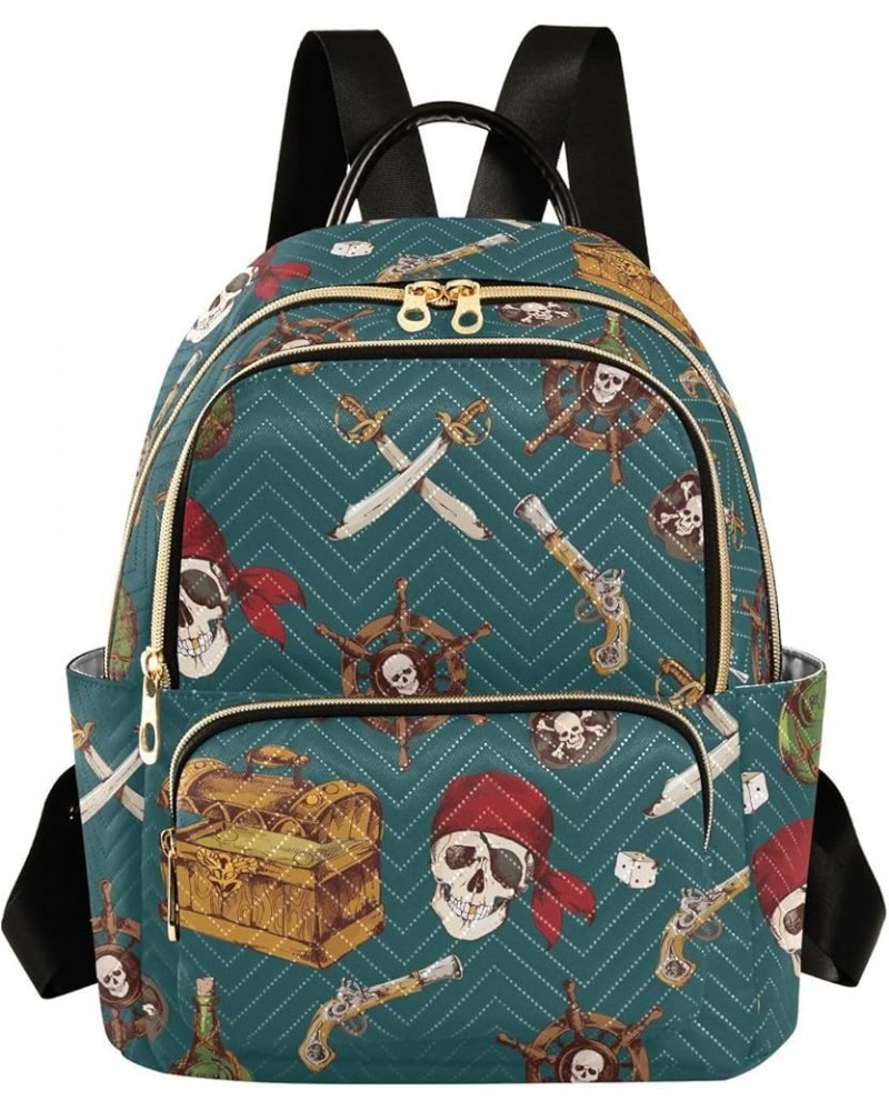 Colored Pirates Skull Saber Quilted Backpack for Women Shoulder Bag Purse Travel Bags for Nurse Daily Work S Small $17.35 Bac...