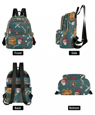 Colored Pirates Skull Saber Quilted Backpack for Women Shoulder Bag Purse Travel Bags for Nurse Daily Work S Small $17.35 Bac...