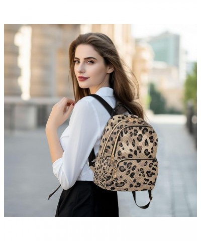 Brown Animals Leopard Pattern Quilted Backpack Aesthetic Mini Backpack Travel Backpack Purse Brown Animals Leopard Pattern Me...