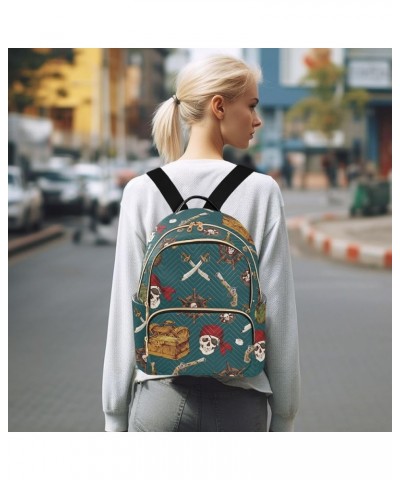 Colored Pirates Skull Saber Quilted Backpack for Women Shoulder Bag Purse Travel Bags for Nurse Daily Work S Small $17.35 Bac...