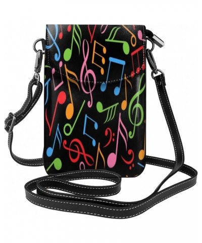 Colored Music Note Cell Phone Purse Leather Shoulder Bag Mini Phone Pouch Crossbody Bag For Women $17.86 Crossbody Bags