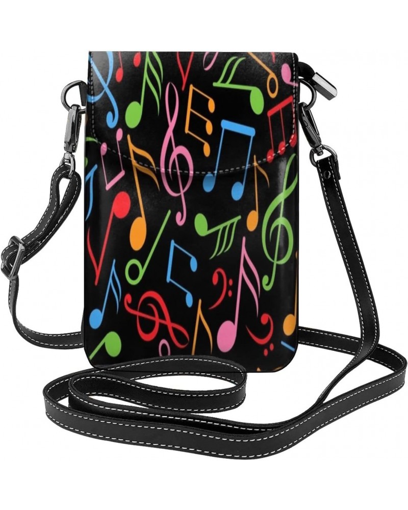 Colored Music Note Cell Phone Purse Leather Shoulder Bag Mini Phone Pouch Crossbody Bag For Women $17.86 Crossbody Bags