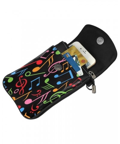 Colored Music Note Cell Phone Purse Leather Shoulder Bag Mini Phone Pouch Crossbody Bag For Women $17.86 Crossbody Bags