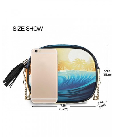 Crossbody Purse Small Crossbody Bags Shoulder Handbags Wave Sunrise Palm Trees for Women $10.25 Shoulder Bags