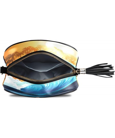 Crossbody Purse Small Crossbody Bags Shoulder Handbags Wave Sunrise Palm Trees for Women $10.25 Shoulder Bags