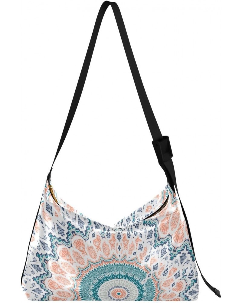 Elegant Mandala Crossbody Bag Hobo Handbag Purse Fashion PU Leather Shoulder Bags for Women $15.30 Hobo Bags