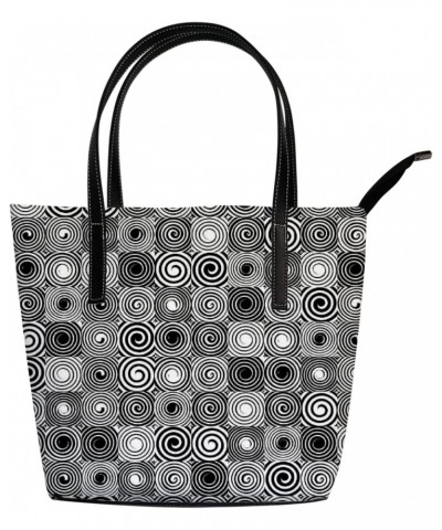 Vintage Black and White Checkered Spirals Pattern Tote Bag for Women Leather Handbags Women's Crossbody Handbags Work Tote Ba...