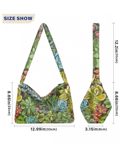 Succulent Plants Furry Tote Bag for Women Crossbody Bag Shoulder Bag Handbag with Zipper for School $9.45 Totes