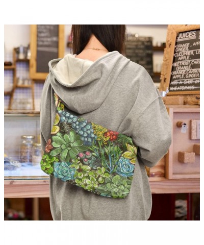 Succulent Plants Furry Tote Bag for Women Crossbody Bag Shoulder Bag Handbag with Zipper for School $9.45 Totes