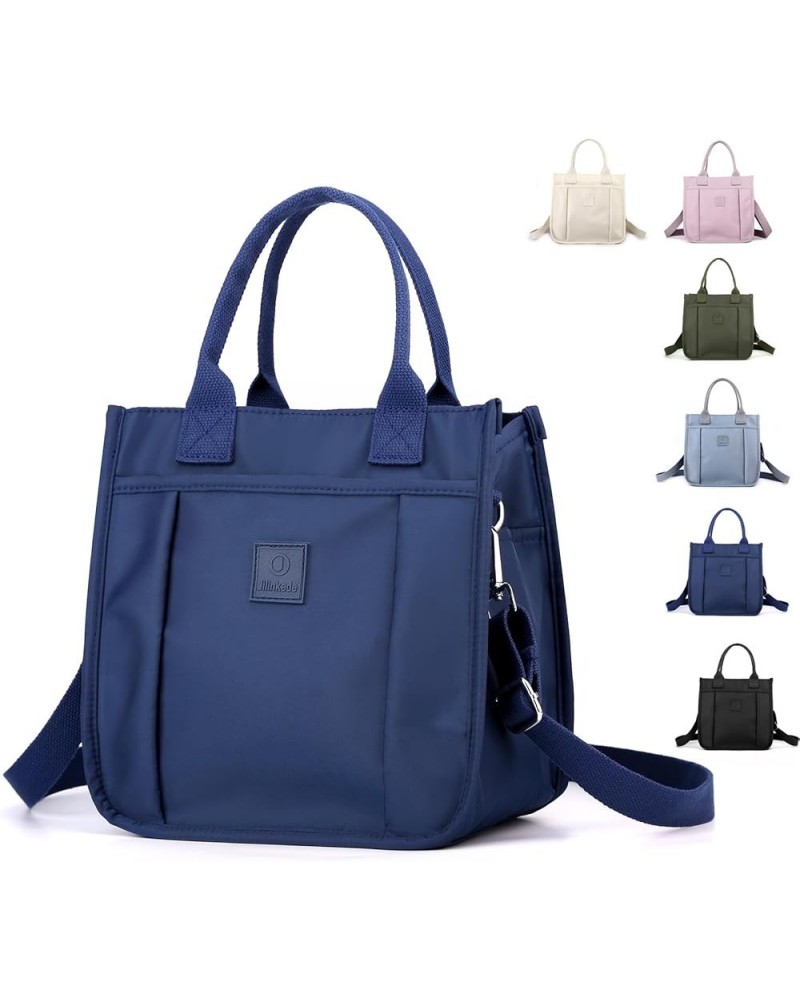 Cute Small Tote Bag for Women Nylon Crossbody Purse Shoulder Bags Satchel Handbags With Compartments Zipper Pocket Dark Blue ...