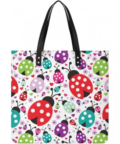 Colorful Ladybug Tote Bags PU Leather Shoulder Bag Purses Work Tote Handbags for Women Men $13.07 Totes