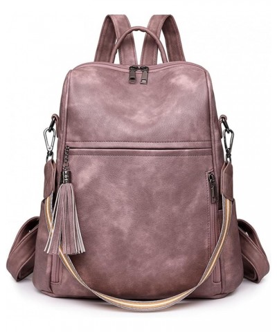 Leather Backpack Purse for Women Ladies Fashion Tassel Shoulder Bags Designer Convertible Large Travel Backpack (Brown) Pink ...