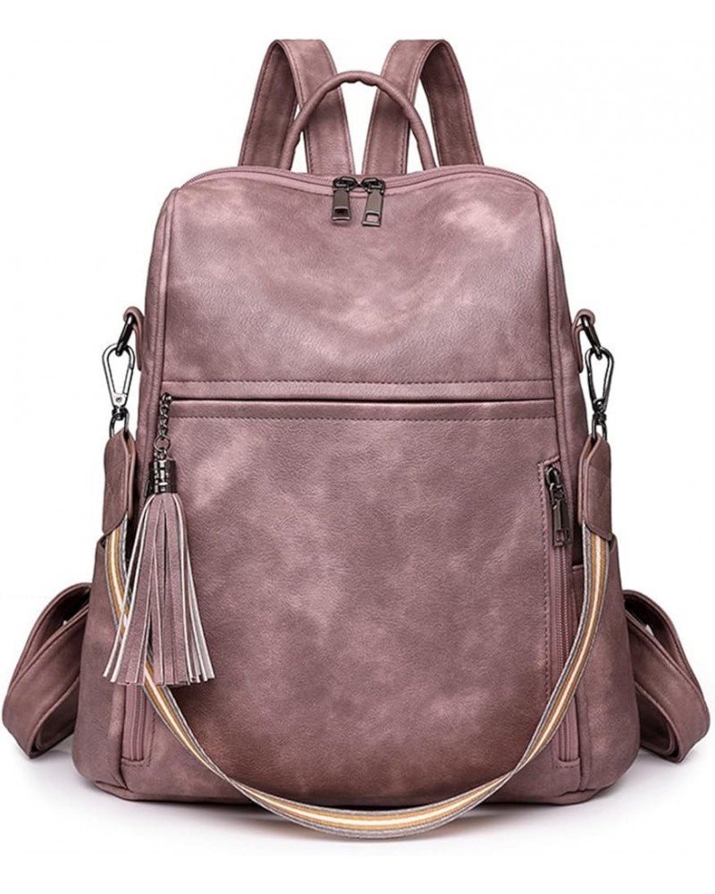 Leather Backpack Purse for Women Ladies Fashion Tassel Shoulder Bags Designer Convertible Large Travel Backpack (Brown) Pink ...