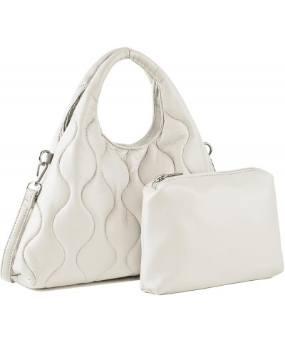 Puffer Tote Bag for Women Quilted Puffy Handbag Lightweight Down Cotton Shoulder BagPadding maillard crossbody bag White $18....