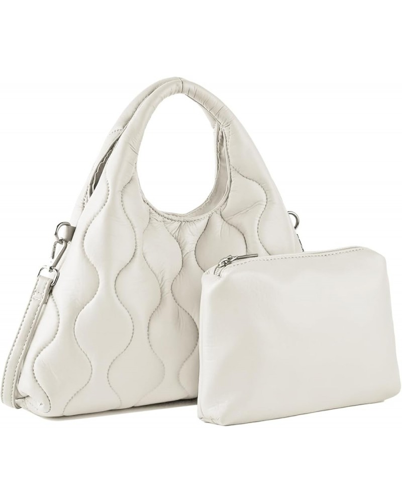 Puffer Tote Bag for Women Quilted Puffy Handbag Lightweight Down Cotton Shoulder BagPadding maillard crossbody bag White $18....