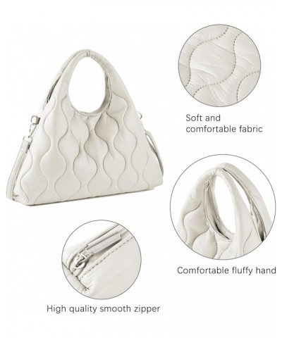 Puffer Tote Bag for Women Quilted Puffy Handbag Lightweight Down Cotton Shoulder BagPadding maillard crossbody bag White $18....