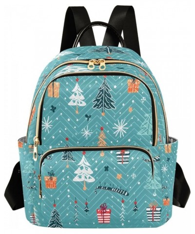 Blue Pine Tree Snow Merry Christmas Women Backpack Purse Ladies Fashion Shoulder Bag Daypack Travel Bag 10L Small $15.40 Back...