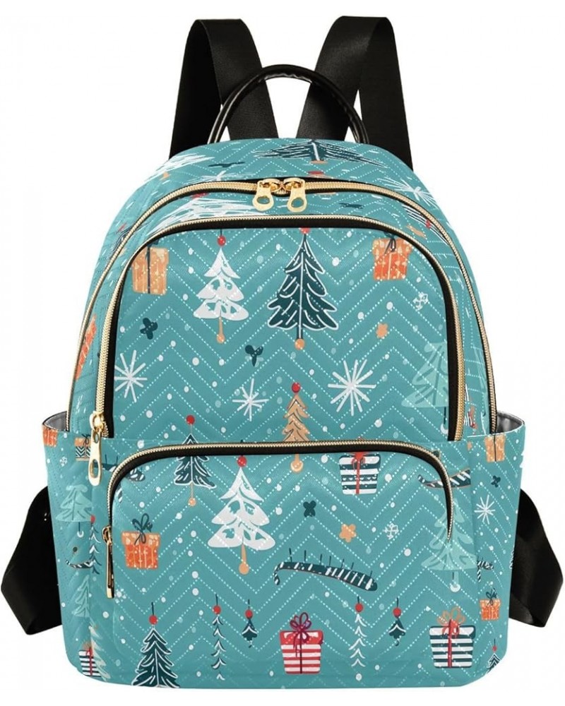 Blue Pine Tree Snow Merry Christmas Women Backpack Purse Ladies Fashion Shoulder Bag Daypack Travel Bag 10L Small $15.40 Back...