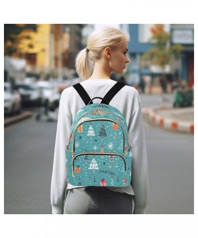 Blue Pine Tree Snow Merry Christmas Women Backpack Purse Ladies Fashion Shoulder Bag Daypack Travel Bag 10L Small $15.40 Back...