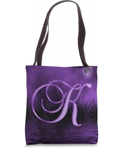 K Purple Night Dark Moon Stars Water Sky Initial Letter Name Tote Bag $9.40 Totes