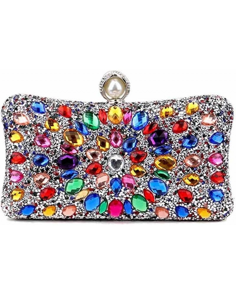 Pearl Clasp Crystal Clutch Purses for Women's Evening Handbags Wedding Party Rhinestone Bag Silver-colourful $15.77 Evening Bags