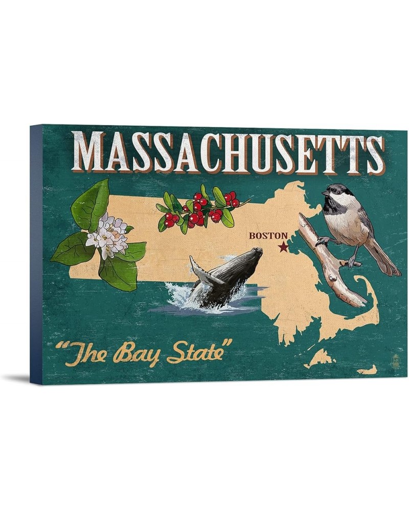 Massachusetts, State Icons, (24x36 Wrapped Canvas, Wall Decor, Artwork) 12x18 Stretched Canvas $49.20 Totes