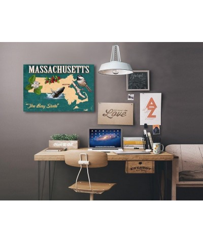 Massachusetts, State Icons, (24x36 Wrapped Canvas, Wall Decor, Artwork) 12x18 Stretched Canvas $49.20 Totes