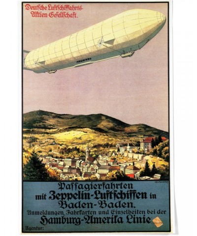 24x36 Inch Giclee Print, Luftschiff Zeppelin Airship over Town, Vintage Travel Advertisement $24.50 Totes