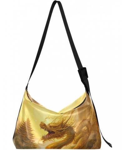 Dragon with Golden Shoulder Bag Large Slouchy Hobo Bag for Women Men Waterproof PU Leather Crossbody Handbag Casual Tote with...