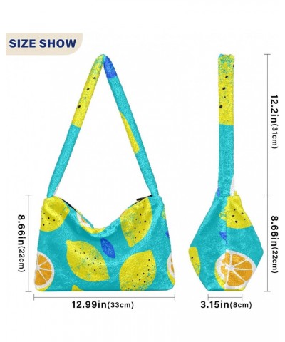 Yellow Lemon Limon Blue Fluffy Crossbody Bag Furry Tote Bags for Women Fuzzy Purse Handbag Lady Shoulder Bag Large Plush Bag ...