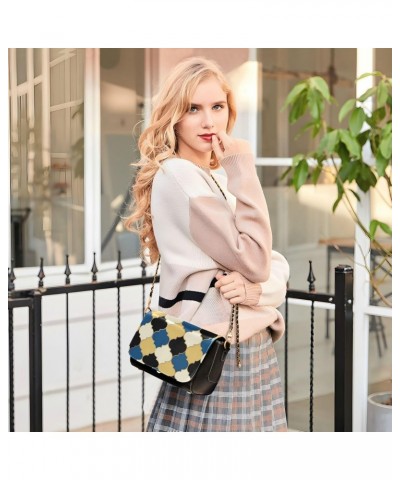 Moroccan Buffalo Plaid Black Yellow Side Bag Crossbody for Womens Beauty Shoulder Bag with Credit Card Slots Small Black Purs...