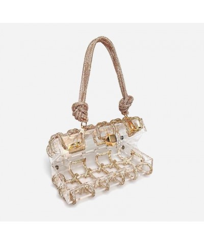 Transparent acrylic box small square bag banquet rhinestone shiny not working mobile phone armpit bag suitable for weddings H...