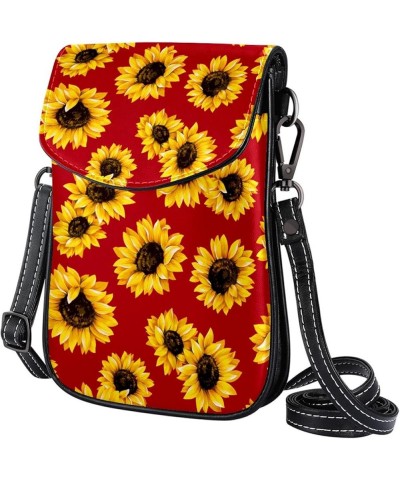 Stylish Leather Phone Bag - Crossbody Purse for Women - Classic & Functional Shoulder Bag Yellow sunflower pattern Multicolou...