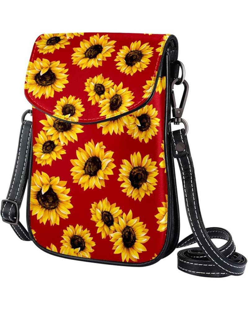 Stylish Leather Phone Bag - Crossbody Purse for Women - Classic & Functional Shoulder Bag Yellow sunflower pattern Multicolou...