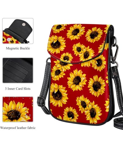 Stylish Leather Phone Bag - Crossbody Purse for Women - Classic & Functional Shoulder Bag Yellow sunflower pattern Multicolou...