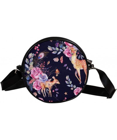 Cute Deer Fawn Vintage Circle Shoulder Bags Cell Phone Pouch Crossbody Purse Round Wallet Clutch Bag For Women With Adjustabl...