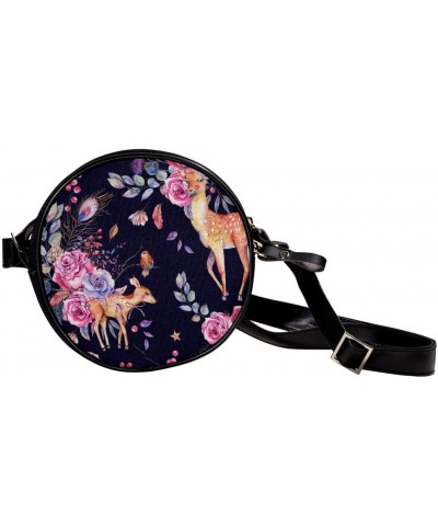 Cute Deer Fawn Vintage Circle Shoulder Bags Cell Phone Pouch Crossbody Purse Round Wallet Clutch Bag For Women With Adjustabl...